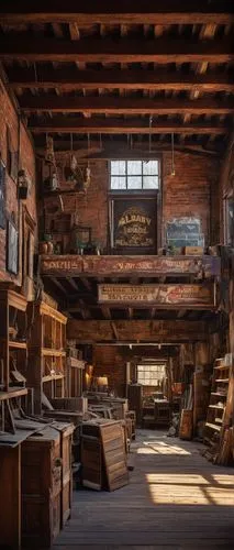 Albany architectural salvage, vintage shop, old brick building, wooden beams, rusty metal decorations, distressed walls, dim lighting, scattered antique items, worn wooden crates, retro posters, nosta