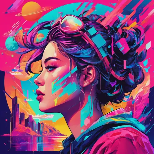 cyberpunk,80s,80's design,vector illustration,vector art,retro woman,vector girl,transistor,digital illustration,vector graphic,echo,digital art,cg artwork,sci fiction illustration,retro girl,illustrator,colorful background,intense colours,abstract retro,digital artwork,Conceptual Art,Daily,Daily 21