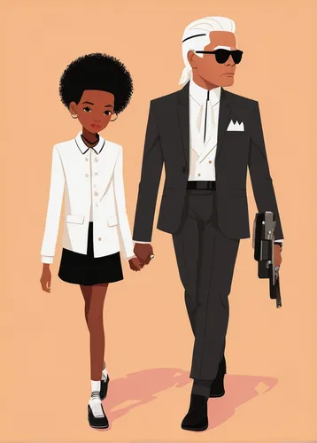 karl-lagerfeld-willow-smith,black couple,mobster couple,roaring twenties couple,clue and white,gentleman icons,little blacks,spy visual,vintage boy and girl,black professional,vector people,afroameric