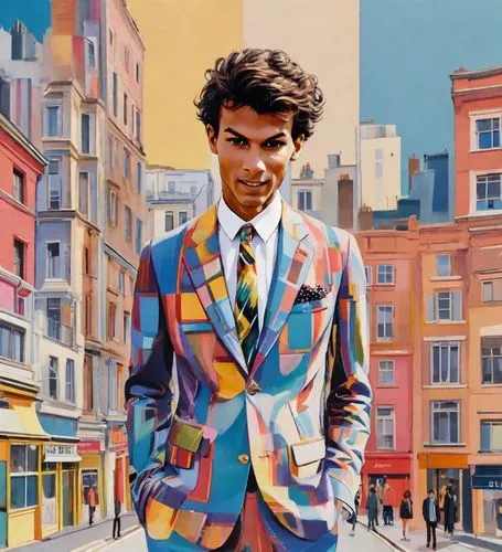 italian painter,cool pop art,businessman,pop art style,modern pop art,men's suit,silk tie,street artist,pop art colors,pop art people,a pedestrian,man's fashion,pedestrian,young model istanbul,colorful city,african businessman,white-collar worker,black businessman,city ​​portrait,popart,Digital Art,Sticker