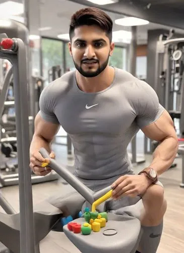 a man on a gym machine with his hands on the bar,natekar,shivdasani,vijender,fitness model,nanjundaswamy,purab,Digital Art,Clay