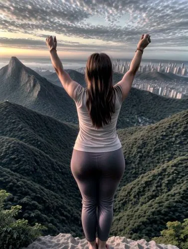 a woman in leggings looking at the view from atop,enormous,immenhausen,gabourey,mountain top,mountaintop,monifa