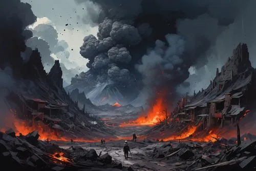  Game Scene, Wild angle view,volcanic landscape,scorched earth,volcanic,lava,burning earth,volcanism,cataclysm,eruption,the eruption,volcanic eruption,lava river,volcanos,fire mountain,pyroclastic,vul