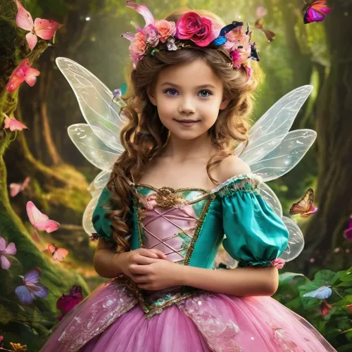 little girl fairy,child fairy,fairy,faery,rosa ' the fairy,fairy queen,rosa 'the fairy,faerie,flower fairy,garden fairy,fairy tale character,children's fairy tale,fairy dust,evil fairy,butterfly background,fairies aloft,fairies,cupido (butterfly),aurora butterfly,little girl in pink dress,Illustration,Realistic Fantasy,Realistic Fantasy 02