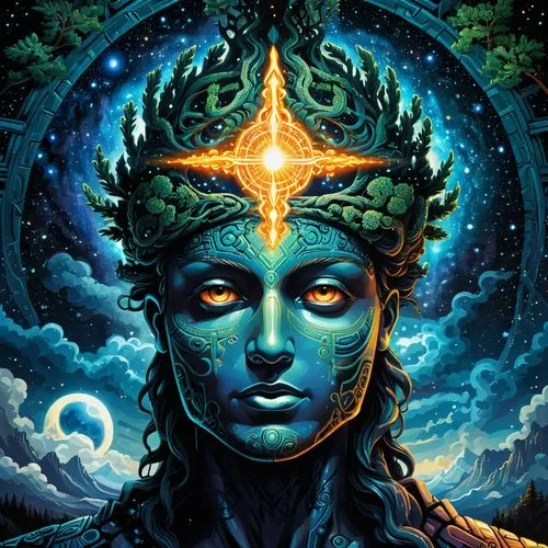 priestess,anahata,third eye,astral traveler,shamanic,mother earth,psychedelic art,pachamama,andromeda,shiva,avatar,kundalini,esoteric,the enchantress,shamanism,earth chakra,zodiac sign libra,mysticism,shaman,fantasy portrait,Illustration,Realistic Fantasy,Realistic Fantasy 25