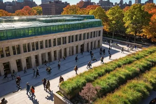 Columbia University, Low Library, Morningside Heights, Manhattan, New York City, autumn, sunny day, blue sky, white clouds, students walking, backpacks, casual wear, jeans, sneakers, hats, sunglasses,