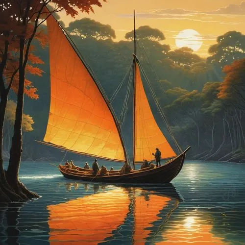 boat landscape,sailing boat,sail boat,sailing,sailing ship,sailing boats,Illustration,Realistic Fantasy,Realistic Fantasy 05