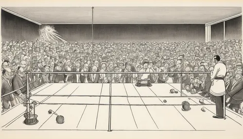 boxing ring,striking combat sports,chess boxing,combat sport,real tennis,professional boxing,baseball drawing,folk wrestling,english billiards,modern pentathlon,boxing equipment,boxing,crowd,recreation room,concert crowd,para table tennis,table tennis,traditional sport,the hand of the boxer,ping-pong,Illustration,Black and White,Black and White 22