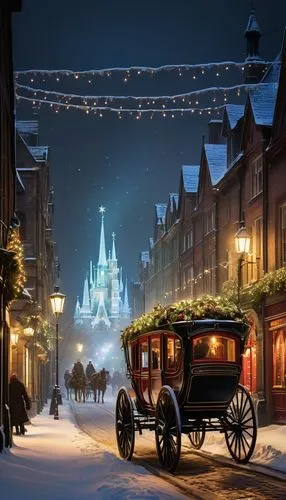 christmas town,santa's village,carriage ride,disneyland park,winter village,christmas landscape,christmas snowy background,christmas wallpaper,lundby,christmas scene,dickensian,christmas caravan,winterplace,disneyland paris,walt disney world,horse-drawn carriage,horse drawn carriage,bremen town musicians,snow scene,sleigh ride,Illustration,Abstract Fantasy,Abstract Fantasy 18