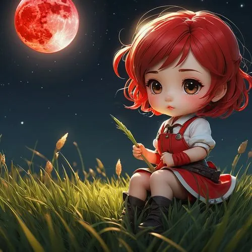 little red riding hood,moon and star background,red riding hood,redd,ponyo,komachi,lunar eclipse,moonda,annie,tikki,cinnabar,kouka,moonachie,lunar,bns,moon addicted,kururi,chibi girl,satori,hanging moon,Illustration,Realistic Fantasy,Realistic Fantasy 28