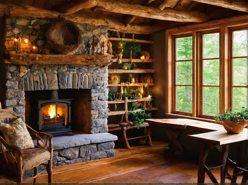 fireplaces,fireplace,fire place,wood stove,the cabin in the mountains,log home,wood-burning stove,country cottage,rustic,christmas fireplace,warm and cozy,log cabin,wooden beams,wooden windows,log fire,breakfast room,fireside,victorian kitchen,cabin,small cabin,Art,Classical Oil Painting,Classical Oil Painting 37