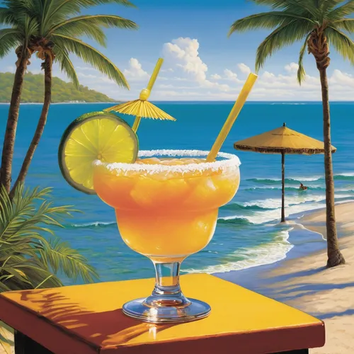 Transport your readers to a tranquil beachside setting as they savor a refreshing margarita from Sol Mexican Grill's extensive drink menu.,piña colada,passion fruit daiquiri,tropical drink,daiquiri,ma