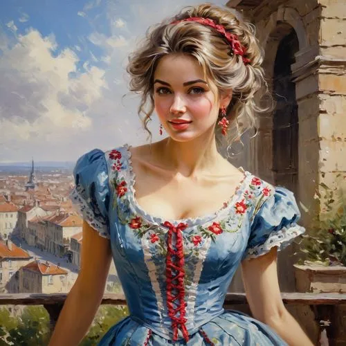 girl in a long dress,romantic portrait,portrait of a girl,young woman,a girl in a dress,rapunzel,girl in a historic way,cinderella,girl in the garden,young lady,italian painter,girl with bread-and-butter,a charming woman,girl portrait,girl with cloth,fantasy portrait,country dress,girl in cloth,man in red dress,girl on the stairs,Conceptual Art,Oil color,Oil Color 06