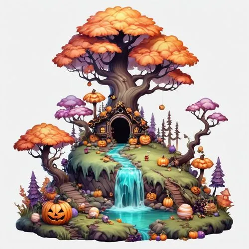 mushroom landscape,mushroom island,fairy village,fairy house,witch's house,fairy forest,Illustration,Abstract Fantasy,Abstract Fantasy 11