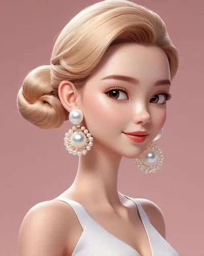 princess' earring,elsa,earrings,bridal jewelry,tiana,barbie,princess sofia,rapunzel,bridal accessory,updo,princess anna,doll's facial features,pearl necklace,pearl necklaces,love pearls,chignon,pearls,cynthia (subgenus),earring,cute cartoon character,Unique,3D,3D Character