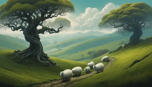 mushroom landscape,the sheep,counting sheep,flock of sheep,sheeps,a flock of sheep,wild sheep,sheep,mountain pasture,two sheep,wool sheep,sheep portrait,alpine pastures,goatherd,dwarf sheep,fantasy landscape,world digital painting,shear sheep,wooden sheep,sleepy sheep,Illustration,Black and White,Black and White 02