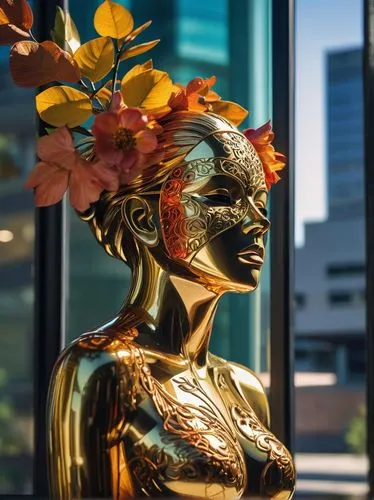 artprize,woman sculpture,bronze sculpture,girl in a wreath,golden wreath,golden flowers,gold flower,golden crown,decorative figure,garden sculpture,oshun,golden autumn,bronze figure,mother earth statue,golden buddha,autumn gold,golden mask,art deco woman,gilded,fearnley,Photography,Artistic Photography,Artistic Photography 08