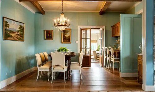 hardwood floors,wainscoting,hallway space,breakfast room,dining room,entryways,home interior,entryway,wood casework,mudroom,interior decor,dining room table,wooden floor,fromental,interior decoration,ballymaloe,wood floor,house painting,hallway,color turquoise,Photography,General,Realistic