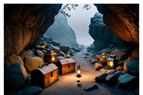 ice cave,alpine village,cavern,caves,cave tour,3d render,cave,mountain huts,caverns,luminarias,ravine,illuminated lantern,igloos,alpine hut,voxels,mineshafts,blue caves,mountain settlement,mining facility,mining,Illustration,Realistic Fantasy,Realistic Fantasy 05