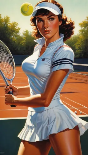 woman playing tennis,tennis player,tennis,tennis skirt,soft tennis,frontenis,tennis equipment,tennis coach,tennis lesson,sports girl,racquet sport,retro women,tennis racket,racquet,tennis racket accessory,tennis court,vintage art,pickleball,racket,retro woman,Illustration,American Style,American Style 07