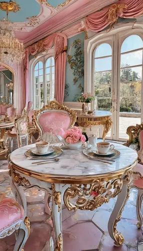 breakfast room,high tea,tearoom,afternoon tea,tea service,dining room,tea party,tea party collection,rococo,tea time,vintage china,china cabinet,breakfast table,the little girl's room,teatime,ornate room,tea cups,parlour,chinaware,dining table,Conceptual Art,Fantasy,Fantasy 24