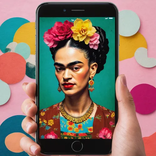 frida,woman holding a smartphone,popart,girl-in-pop-art,phone icon,floral background,pop art background,tiktok icon,pop art effect,geisha,photo booth,flower wall en,portrait background,woman eating apple,iphone x,the app on phone,ios,japanese floral background,geisha girl,rockabella,Art,Artistic Painting,Artistic Painting 31