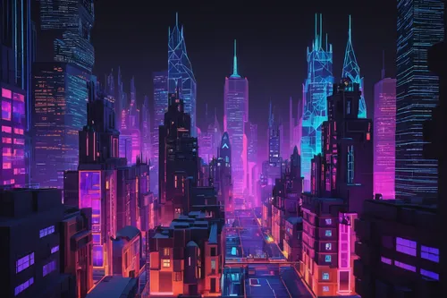 cyberpunk,cityscape,metropolis,colorful city,fantasy city,futuristic landscape,shinjuku,tokyo city,futuristic,city at night,city,vapor,the city,tokyo,dystopian,ultraviolet,cities,vast,evening city,scifi,Unique,3D,Low Poly