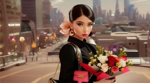 flower delivery,disney rose,romantic look,holding flowers,bussiness woman,with a bouquet of flowers,romantic rose,rosa,businesswoman,bella rosa,with roses,flower arranging,spy visual,beautiful girl wi