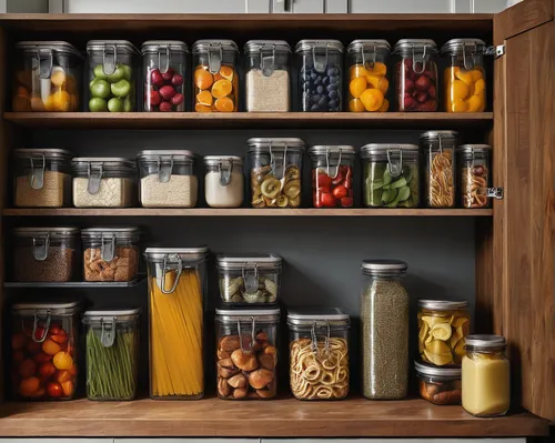 food storage containers,food storage,glass containers,spice rack,jars,preserved food,pantry,storage cabinet,mason jars,cupboard,storage-jar,kitchen cabinet,honey jars,pickling,glass jar,jar,dish storage,china cabinet,candy jars,mason jar,Illustration,Realistic Fantasy,Realistic Fantasy 34