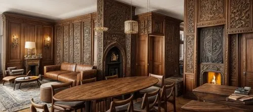 dining room,breakfast room,china cabinet,patterned wood decoration,cabinetry,casa fuster hotel,interior decor,dark cabinetry,cabinets,dining room table,interior decoration,antique furniture,wade rooms