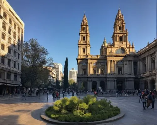 Santiago, Chile, modern architecture, sleek skyscrapers, glass facades, steel frames, urban cityscape, busy streets, Mapocho Station, Universidad de Chile, Santiago Metropolitan Cathedral, Plaza de Ar