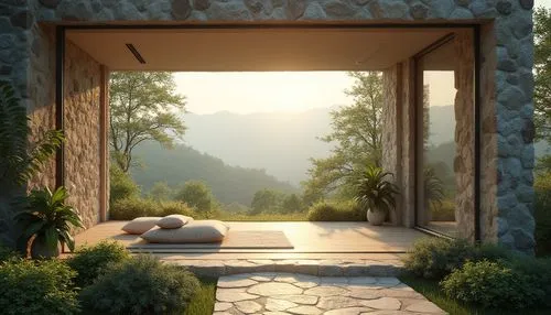 cryengine,render,3d rendering,home landscape,garden door,3d render,renders,zen garden,virtual landscape,amanresorts,3d rendered,overlook,landscaped,doorway,roof landscape,rendered,the threshold of the house,seclude,stone gate,alcove,Photography,General,Realistic