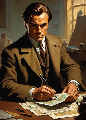 Imagine Leonardo as a detective solving a perplexing art heist case.,theoretician physician,game illustration,banker,collectible card game,businessman,financial advisor,holmes,twenties of the twentiet