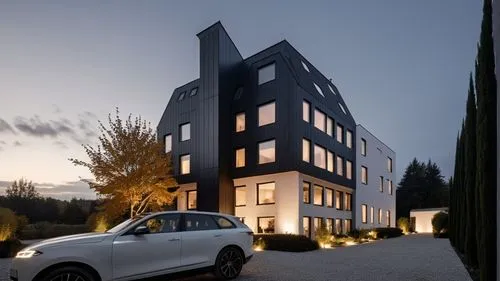 luxury home outside modern home matte black and white with plants,cubic house,architektur,modern house,lohaus,modern architecture,passivhaus,exzenterhaus,hejduk,cube house,vitra,architekten,glickenhau