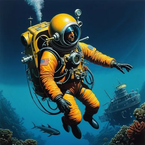 aquanaut,aquanauts,rebreather,deep sea diving,scuba,bathyscaphe,scuba diving,diver,diving bell,submersibles,submersible,diving helmet,dived,divemaster,cosmonauts,rebreathers,divers,cousteau,thermocline,spacewalkers,Conceptual Art,Sci-Fi,Sci-Fi 21