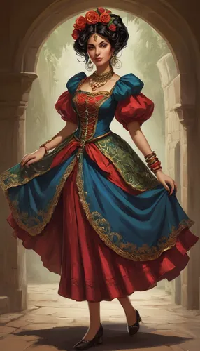 hoopskirt,hanbok,merida,la catrina,rosella,queen of hearts,matador,adelita,miss circassian,overskirt,russian folk style,a girl in a dress,jester,ancient costume,folk costume,victorian lady,artemisia,hipparchia,frida,fantasy portrait,Conceptual Art,Daily,Daily 01