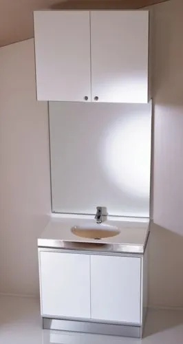 all white bathroom cabinet,the bathroom sink has an unusual shaped mirror above it,storage cabinet,highboard,scavolini,minibar,corian,washstand,Photography,General,Realistic