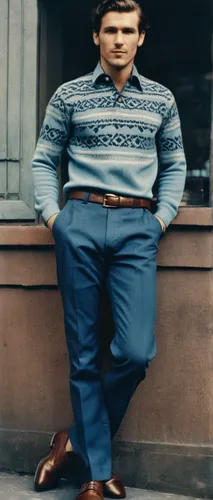 Light blue shirt, dark blue trousers, patterned sweater, brown belt and dark brown shoes by BOSS Orange,model years 1960-63,1960's,1950s,60s,1950's,model years 1958 to 1967,erich honecker,1965,1967,ri