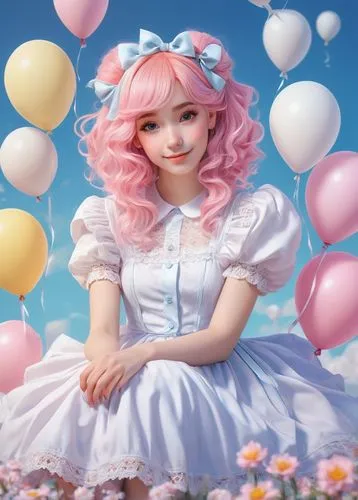 pink balloons,cupcake background,cotton candy,rosa 'the fairy,sky rose,eloise,spring background,little girl with balloons,rosa ' the fairy,doll's festival,wonderland,springtime background,portrait background,balloonist,candyland,dressup,painter doll,birthday banner background,candy island girl,soft pastel,Art,Classical Oil Painting,Classical Oil Painting 10