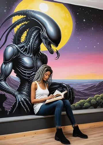 xenomorph,sci fiction illustration,giger,neomordellistena,wall art,3d art,lectura,seti,wall painting,grafite,xeno,avp,aliens,street artist,dream art,space art,chalk drawing,astronomer,fantasy art,street artists,Conceptual Art,Graffiti Art,Graffiti Art 06