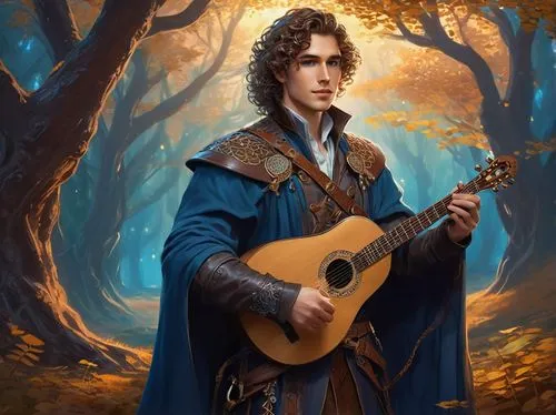 art bard,bard,fantasy portrait,jrr tolkien,cg artwork,male elf,hobbiton,hobbit,fantasy picture,classical guitar,cavaquinho,musician,melchior,solo violinist,merlin,elven,fantasy art,itinerant musician,leonardo devinci,htt pléthore,Conceptual Art,Sci-Fi,Sci-Fi 06