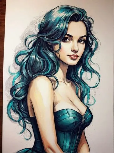 watercolor pin up,eldena,megara,mera,margairaz,copic,watercolor mermaid,color pencils,esmeralda,kommuna,elsa,diana,liliana,watercolor sketch,madelyne,sona,margaery,lyra,evie,colour pencils,Illustration,Realistic Fantasy,Realistic Fantasy 23