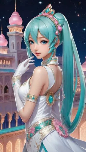 rem in arabian nights,sona,hatsune miku,hina,mikuriya,tadjourah,hatsune,mikulas,miramare,mikulic,miku,kula,zhui,cantarella,abdallahi,diwali banner,ponsana,lyn,scheherazade,diaochan,Illustration,Realistic Fantasy,Realistic Fantasy 08