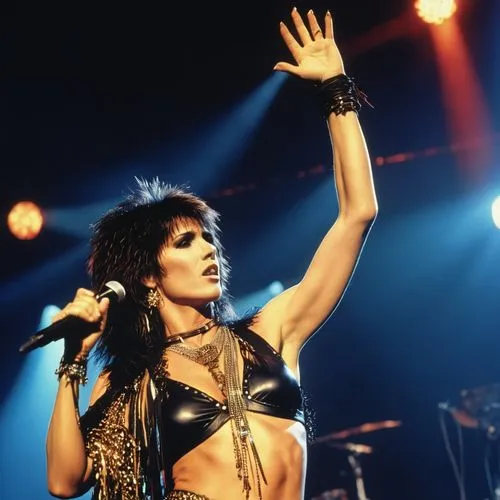 A stunning photograph capturing the legendary pop icon, Nena on elaborate stage with aband, 1980s, Nena with hairy arm pits,sarzo,furter,cher,sinitta,cyndi,starchild,dolcenera,diamanda,siedah,mercurys