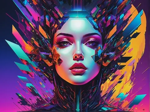 echo,aura,digiart,transistor,digital art,digital illustration,cyberpunk,head woman,digital artwork,gemini,andromeda,cyber,prism,vector graphic,vector illustration,vector girl,cyborg,iridescent,computer art,prismatic,Illustration,Paper based,Paper Based 14