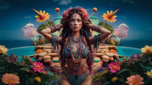 kahila garland-lily,pachamama,shamanism,yogananda,psychedelic art,shamanic,shaman,hula,girl in flowers,gypsy soul,lakshmi,boho art,boho,photo manipulation,kundalini,photomanipulation,photoshop manipulation,aquarius,moana,mantra om