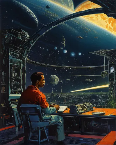 sci fiction illustration,astronomer,science fiction,science-fiction,astronomers,space art,astronomy,man with a computer,scifi,research station,copernican world system,sci fi,sci-fi,sci - fi,pioneer 10,futuristic landscape,earth station,cyberspace,computer room,federation,Art,Classical Oil Painting,Classical Oil Painting 15