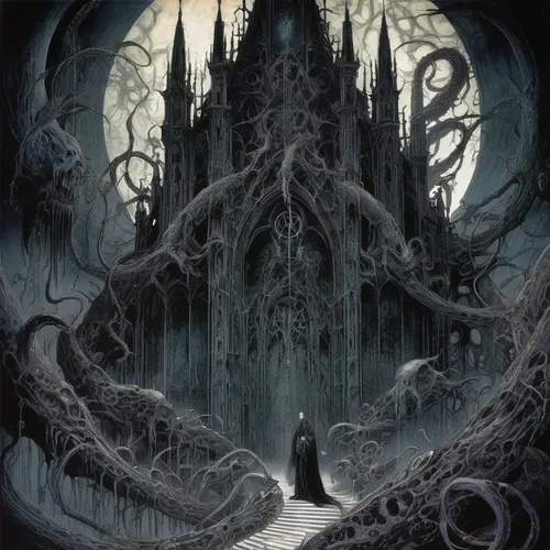 haunted cathedral,ghost castle,gothic,gothic architecture,gothic style,hall of the fallen,sepulchre,castle of the corvin,necropolis,witch house,dark gothic mood,dark world,ghost forest,end-of-admoria,haunted castle,gothic church,banishment,purgatory,witch's house,shinigami,Illustration,Realistic Fantasy,Realistic Fantasy 47