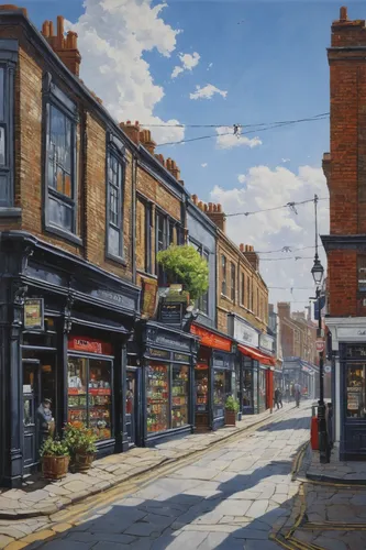 High Street, Dartford, Kent, Oil On Canvas by Clement T Youens,david bates,old street,eastgate street chester,street scene,york,old avenue,bethlehem road,greystreet,narrow street,martin fisher,richmon