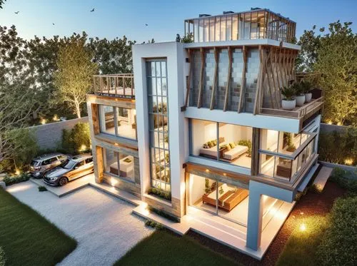 
,an artist's rendering of a two - story building in the evening,penthouses,fresnaye,modern house,3d rendering,damac,residential tower,block balcony,condominia,sky apartment,inmobiliaria,modern archit